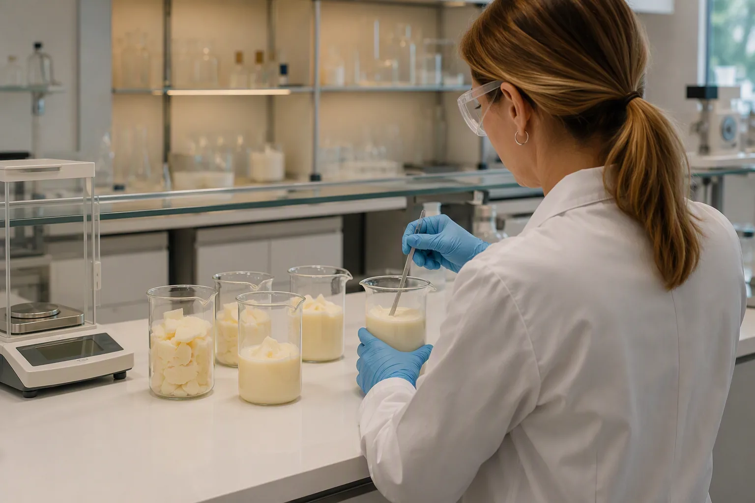 In-house laboratory checking a wax batch against its specification